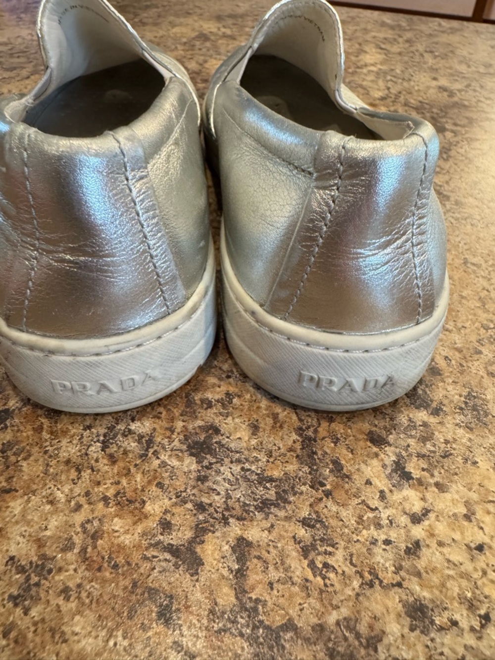 Prada Metallic Silver leather women's size US 7 37 slip-on sneaker - Picture 9 of 11